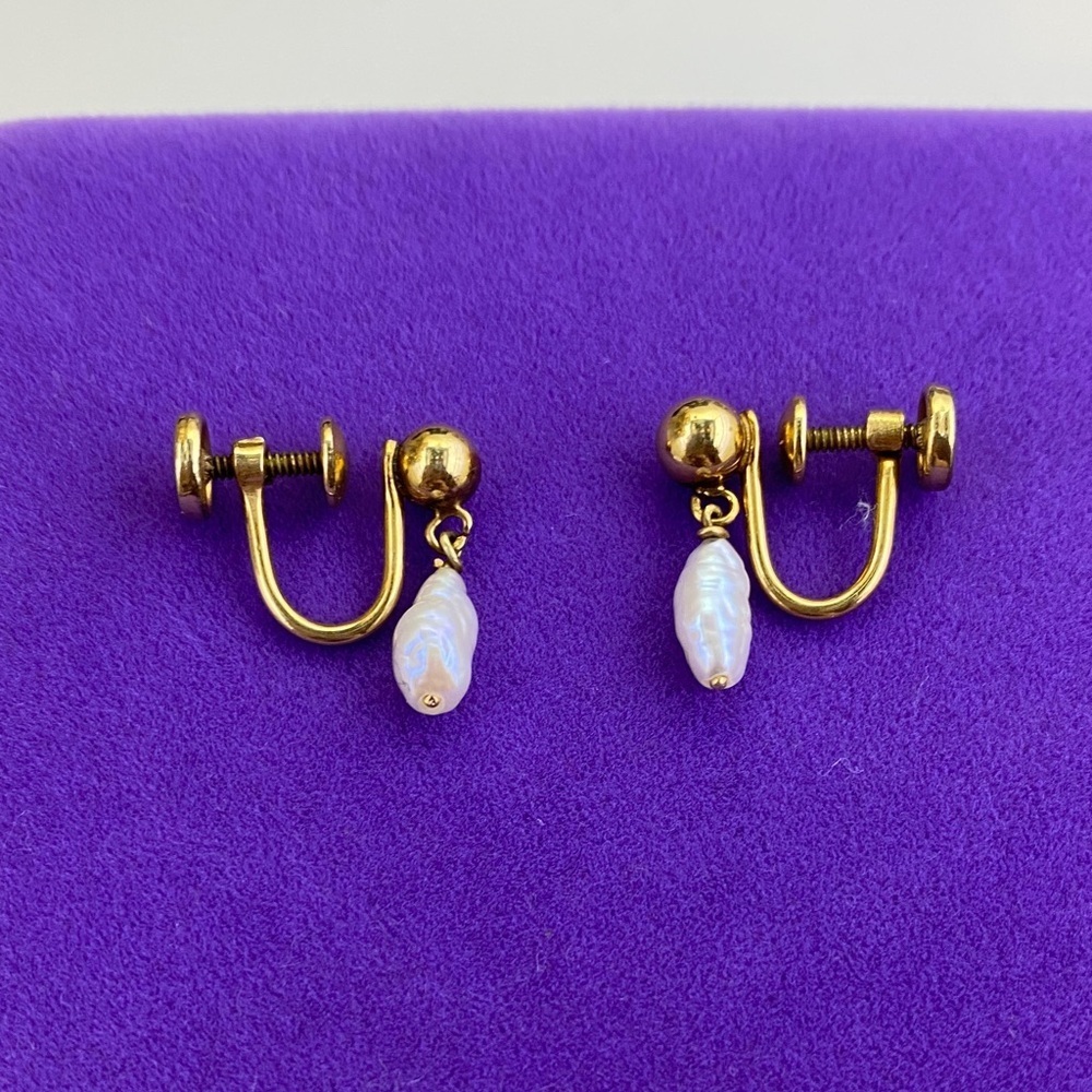 💛 Vintage 12k Gold Filled White Pearl Earrings | Classic Retro Glam